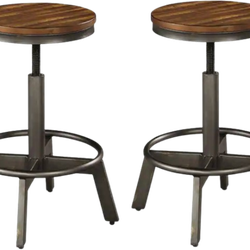 Gunnar Distressed Brown Wood & Aged Gunmetal Counter Height Stools by Ashley