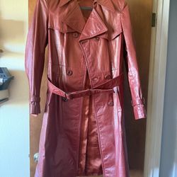  Vintage Red Leather Trench Coat 