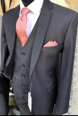 Check out our new three piece Charcoal gray  suit  Available in slim fit and regular fit all size available 34S-62R