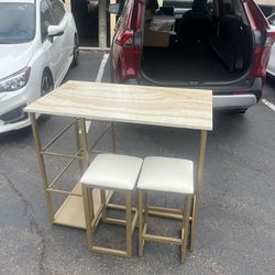Small Dinner Table - Marble Top With 2 Stools 