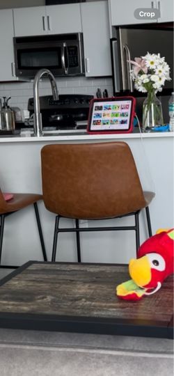 2 Brown Leather Bar Chairs
