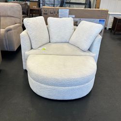 Holley Oversized Fabric Accent Chair w/ Storage Ottoman – Brand New in Box