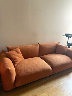 Rustic Orange Boucle Sofa — $400 (Serious buyers only)