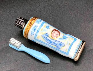 Vintage Authentic Rochard Limoges Toothpaste & Toothbrush Trinket Box France