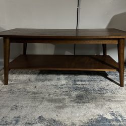 Mid-Century Style Wood Coffee Table w/ Lower Shelf – 47” x 23”