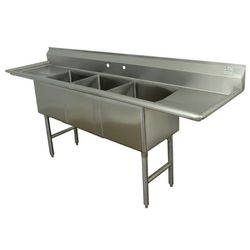 Advance Tabco FC-3-2424-24RL Description
The Advance Tabco FC-3-2424-24RL-X three-compartment sink features (3) 24-inch drainboards for stacking dirty
