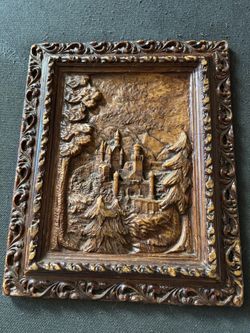 VINTAGE WAX PICTURE 3D RELIEF WALL HANGING EUROPEAN CASTLE