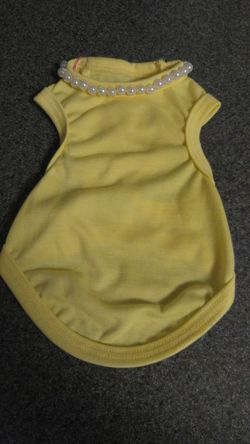 New light yellow dog shirt with pearls