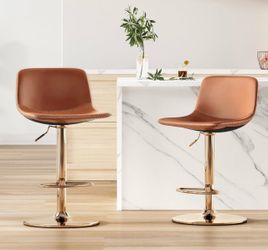 New Adjustable Bar Stools Set of 2 with Gold Frame