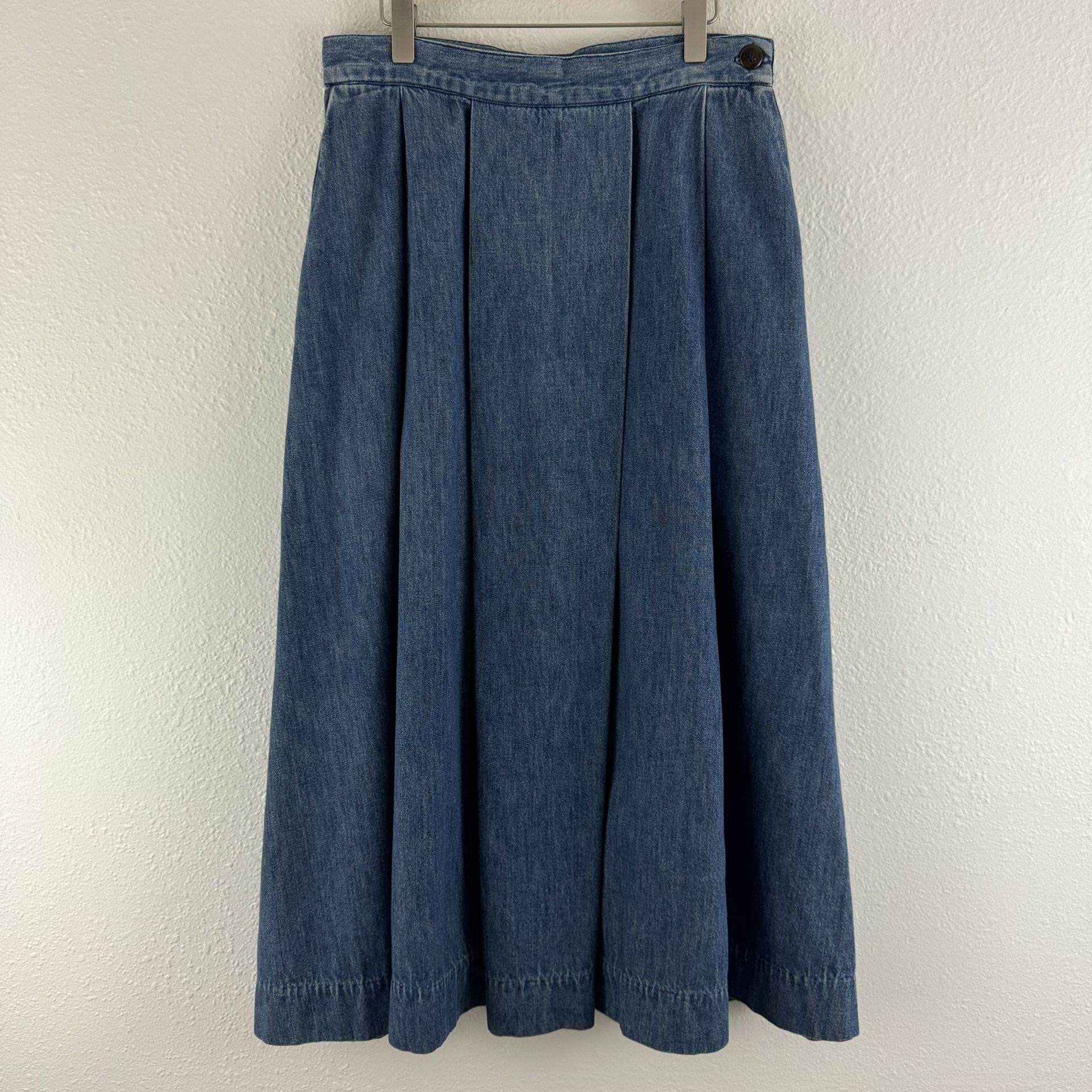 LANDS END Vintage 90s Dark Wash Denim Jean Western Prairie Ranch Midi Skirt