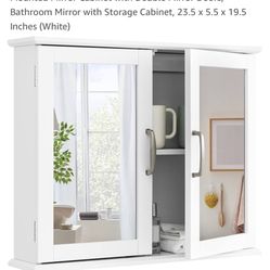 Tangkula Medicine Cabinet with Mirror, Bathroom Wall Mounted Mirror Cabinet with Double Mirror Doors, Bathroom Mirror with Storage Cabinet, 23.5 x 5.5