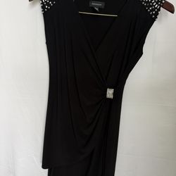 R&M Richards Black Studded Cocktail Dress Size 6 | V-Neck Elegant Evening Dress 