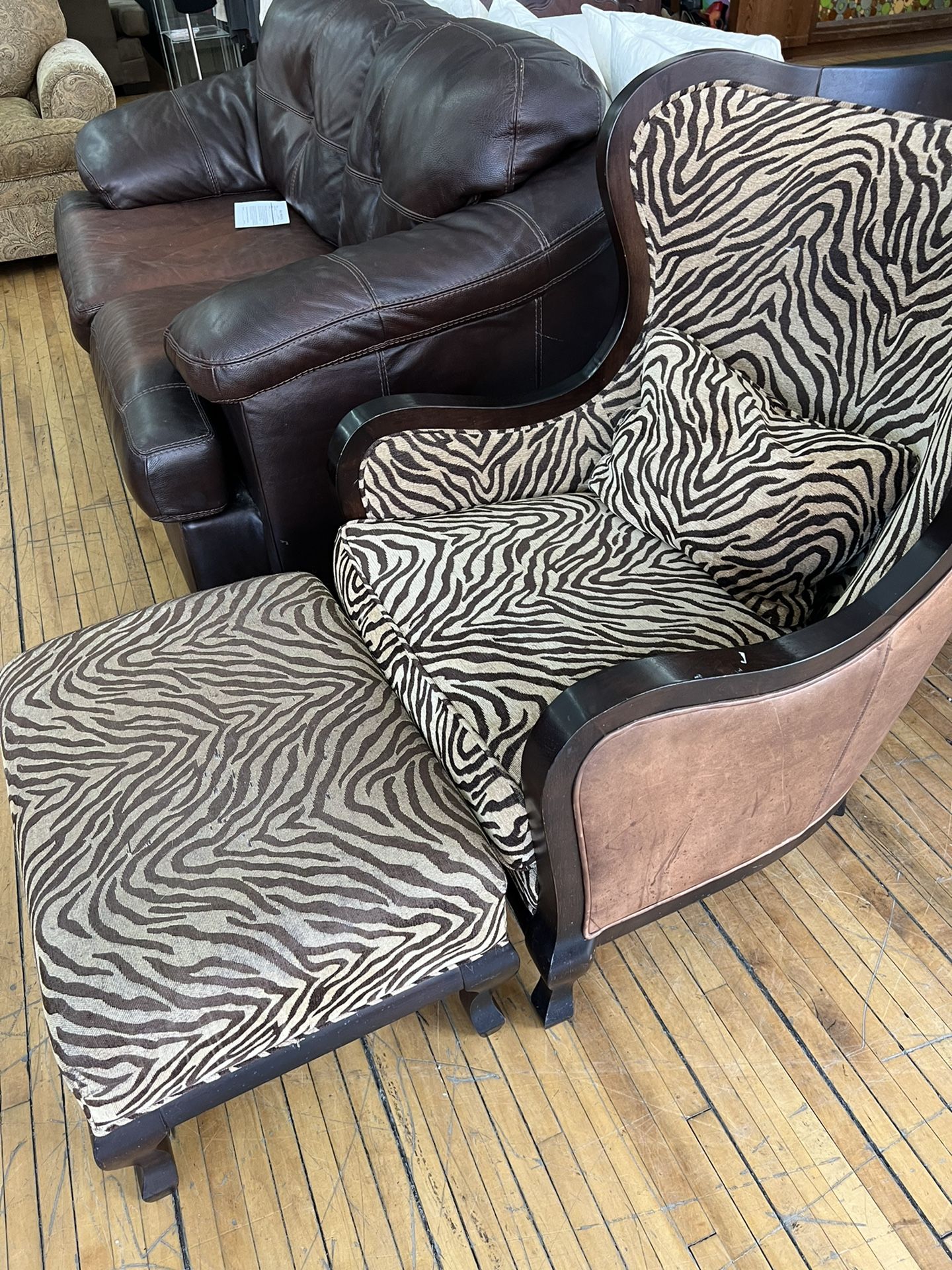 Arhaus Leather & Zebra Fabric Chairs