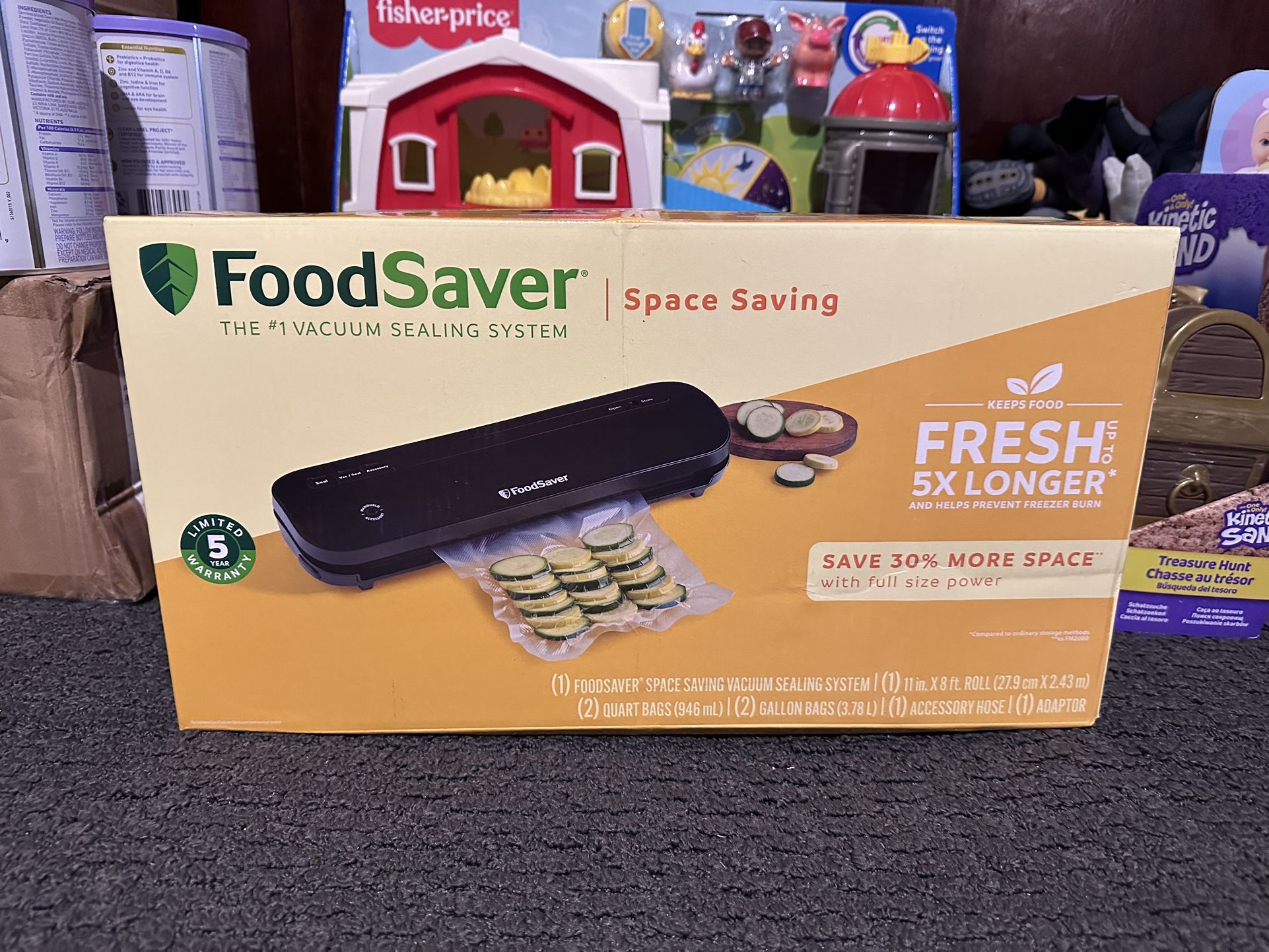 FoodSaver Space-Saving Vacuum Sealer with Bags and Roll Black: Compact Food Savers Vacuum System, Plastic & Metal