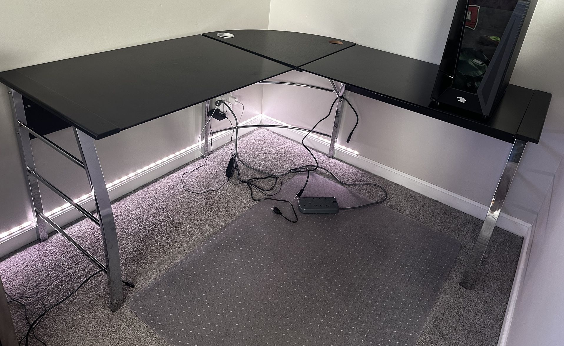 L-Shaped Glass Top Desk