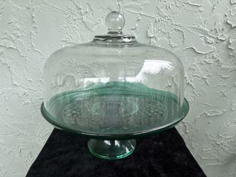 ANCHOR HOCKING Vintage Emerald Wexford Glass Cake Stand/Punch Bowl