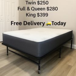 Queen Mattress • Box Spring • Bed Frame (Rails)  📦  🚚 Same Day Delivery