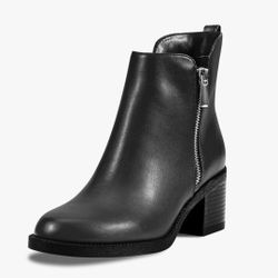 PIZZ ANNU Women's Fashion Ankle Boots Round Toe Low Chunky Block Heel Non-Slip Comfortable Short Boots Side Zipper Booties Shoes Size 9