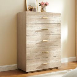 Renata 37" Travertine-Textured 5-Drawer Chest