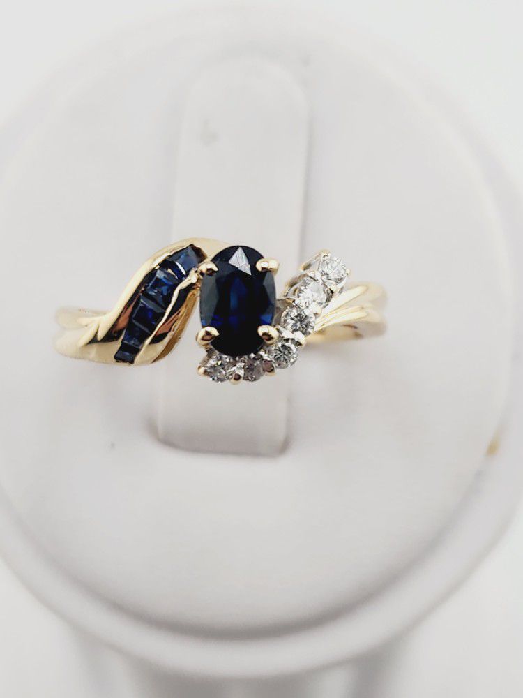 14k gold diamond and sapphire ring