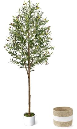6FT Artificial Olive Tree Indoor Tall Faux with Planter&Basket
Large Fake Olive Silk Trees Realistic Olive Plants with Branches and Fruits for Home De