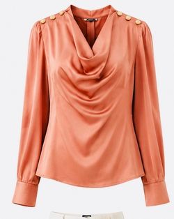 Women satin top long sleeve blouse