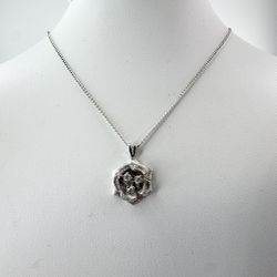 Ladies 14k White Gold Rose Diamond Pendant W/16” Link Chain Necklace 11053061