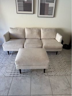 Modern Beige Sofa + Ottoman (Great Condition)