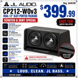 JL Audio BassWedge Slot Ported Dual 12" Subwoofer Enclosure W0v3 1200 Watts CP212-W0v3 🚨 Payment Options Available 🚨 No Credit Needed 🚨