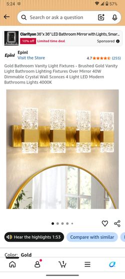 Epinl Gold Crystal Vanity Light Fixture 4-Light