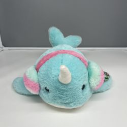 Aurora Plush Tropical Narwhal with Earmuffs Stuffed Animal Blue  - with tags