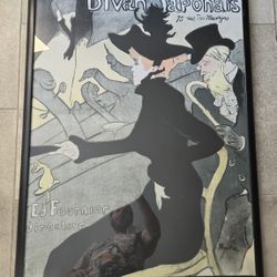 Vintage Henri de Toulouse-Lautrec Divan Japonais Lithograph Poster Framed 39x30"