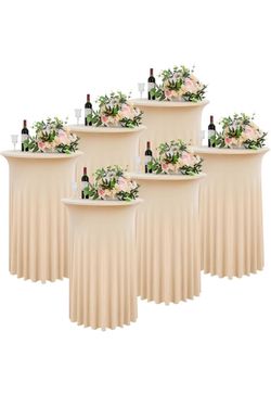 6 Pack Champagne Round High Top Cocktail Table Cloth 32inch×43inch Wrinkle Free Stretch Spandex Cocktail Tablecloths Table Covers for Party Wedding Ba