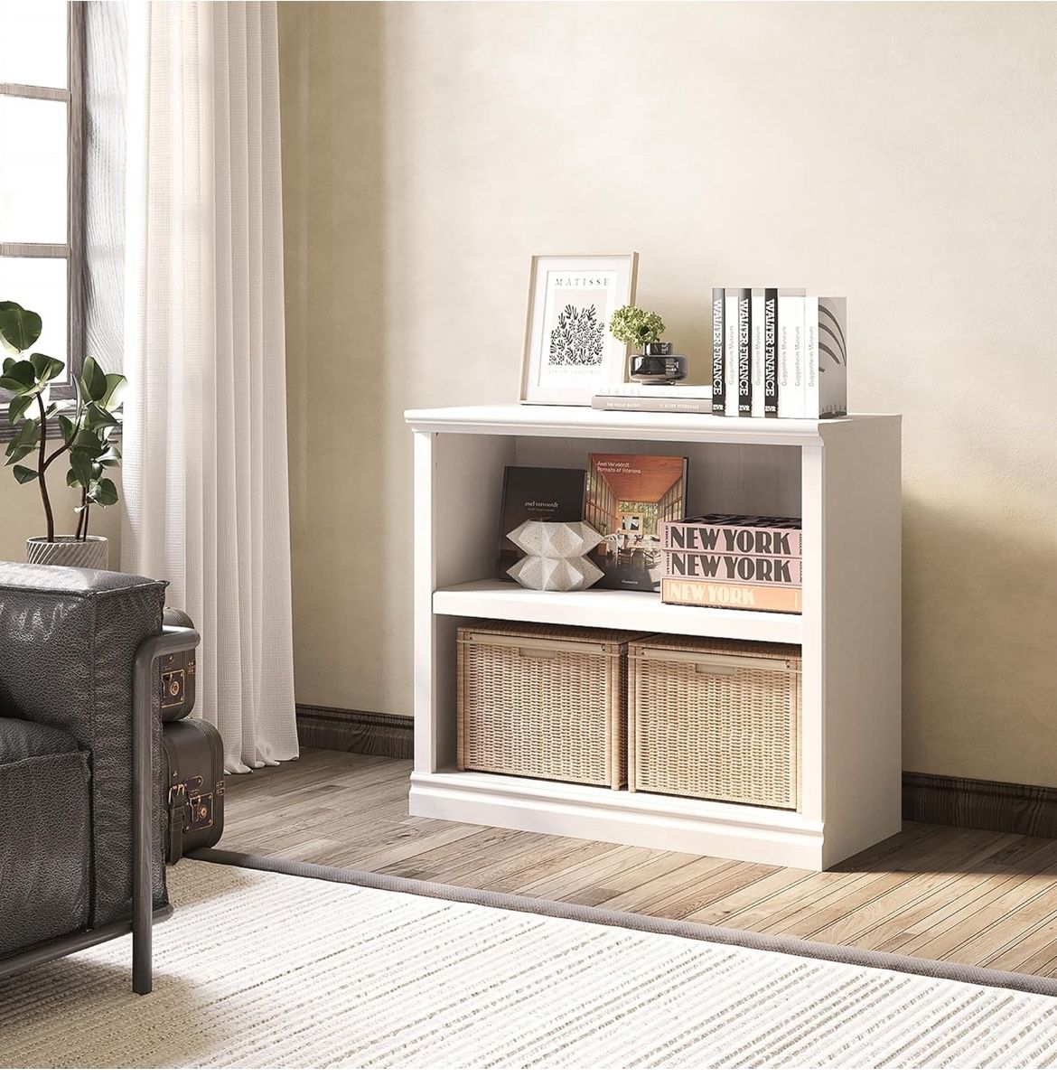 30" Bookcase, White Floor Standing Bookshelf, 2-Tier Display Shelves Open Storage Organizer, Book Case for Living Room Hallway Kitchen Home Office Bed