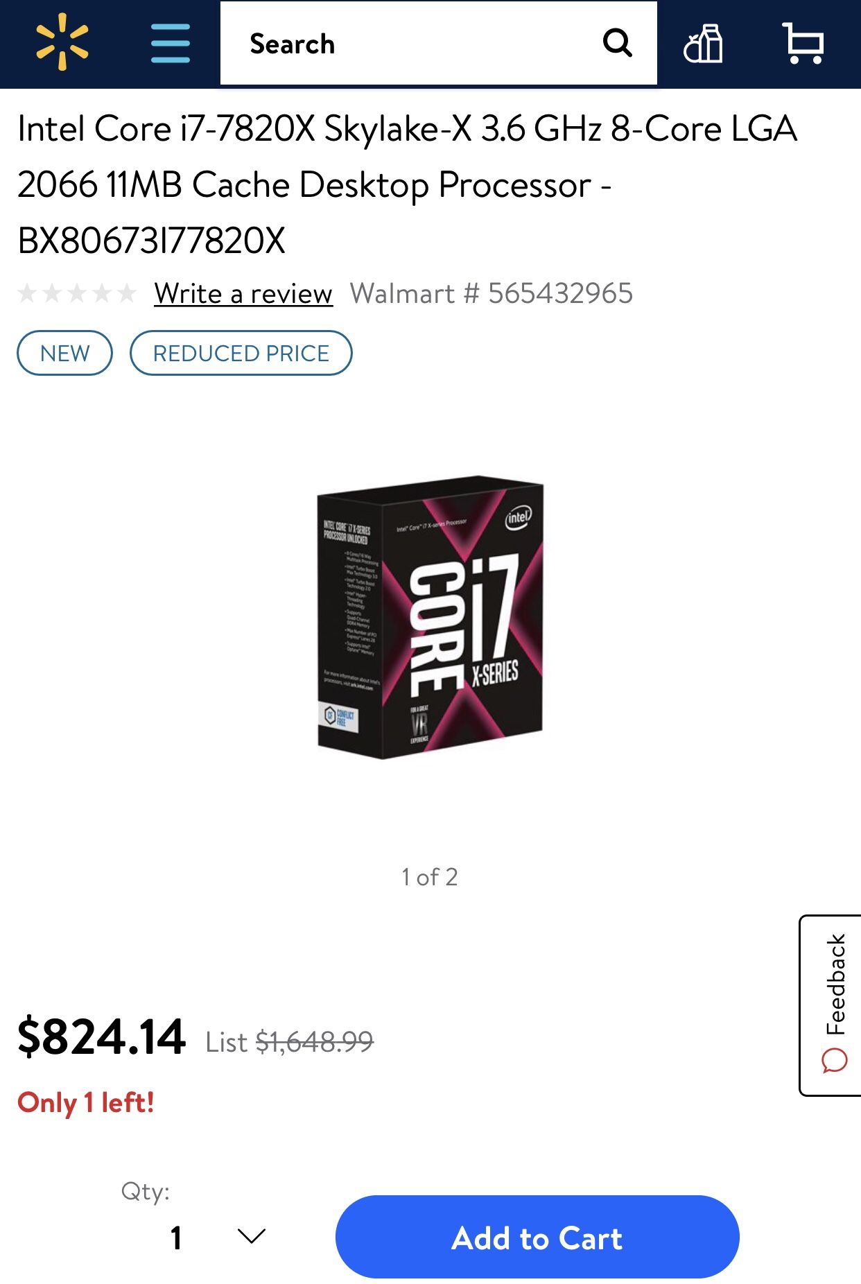 Intel® Core™ i7-7820X X-series Processor 11M Cache, up to 4.30 GHz