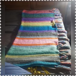 Crochet Handmade Throw/Blanket  Colorful with strings 