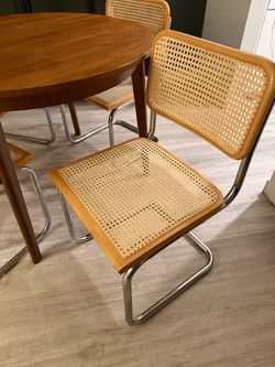 Cane and Chrome Cantilever Dining Chairs