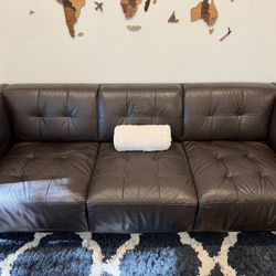 Modern Genuine Sofa + Loveseat Set - Dark Brown