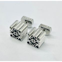 Auth LOEWE Silver Tone Monogram Earrings NEW