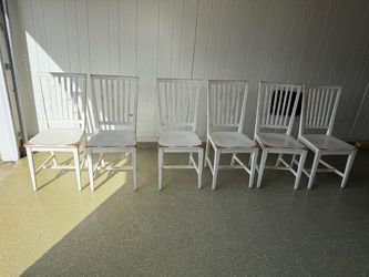 6 Distressed White Wooden Dining Chairs