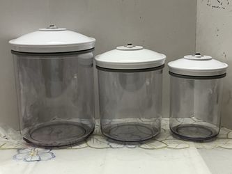 Set of 3 Snail Taiwan FoodSaver Vacuum Canister 8” 6 3/4” 5 7/8” Clear White Lid