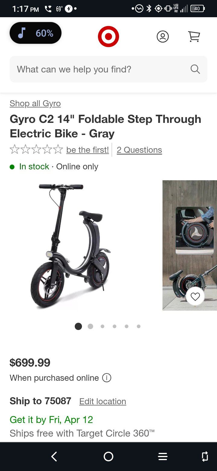 Gyro C2 Electric Bike Still In Box 