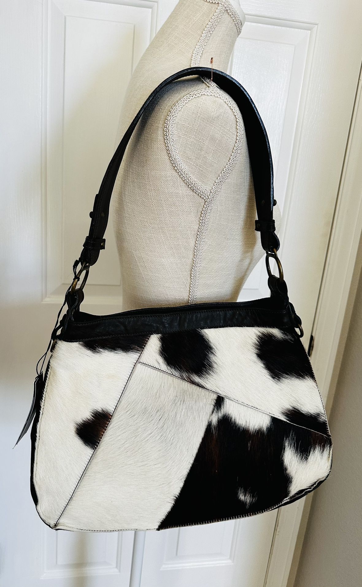 INNUE Italy Genuine Leather Cowhide Hair Hobo Shoulder Bag Brand New