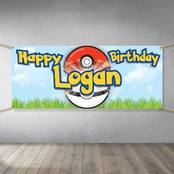 Pokemon Or Any Theme Birthday Banner Decorations Birthday Cake Custom Name