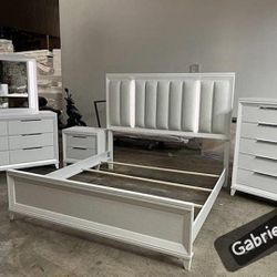 $49 Down finance or Cash $1500 Led Upholstered Bedroom Set Queen/King Bed Dresser Nightstand and Mirror Chest Options Cressida 