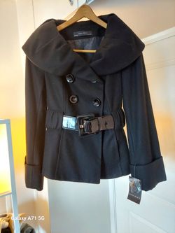ZARA Basic NWT Black Wool Peacoat Peplum Belted Shawl Collar Size S - New with Tags