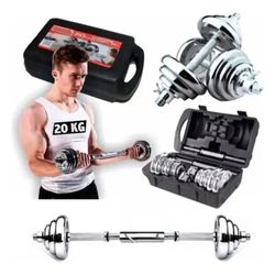 Set 20 Kilos De Mancuernas Cromadas + Maletin + Barra Recta