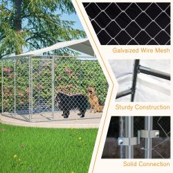 Heavy Duty Outdoor Dog Kennel 13.1x7.5x7.6 ft, Galvanized Chain Link Playpen with Waterproof Anti-UV Cover, Secure Lock, Large Exercise Pen for Puppy 