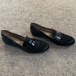 Women's Calvin Klein CELIA Black Calf Hair Fur Penny Loafer Flats