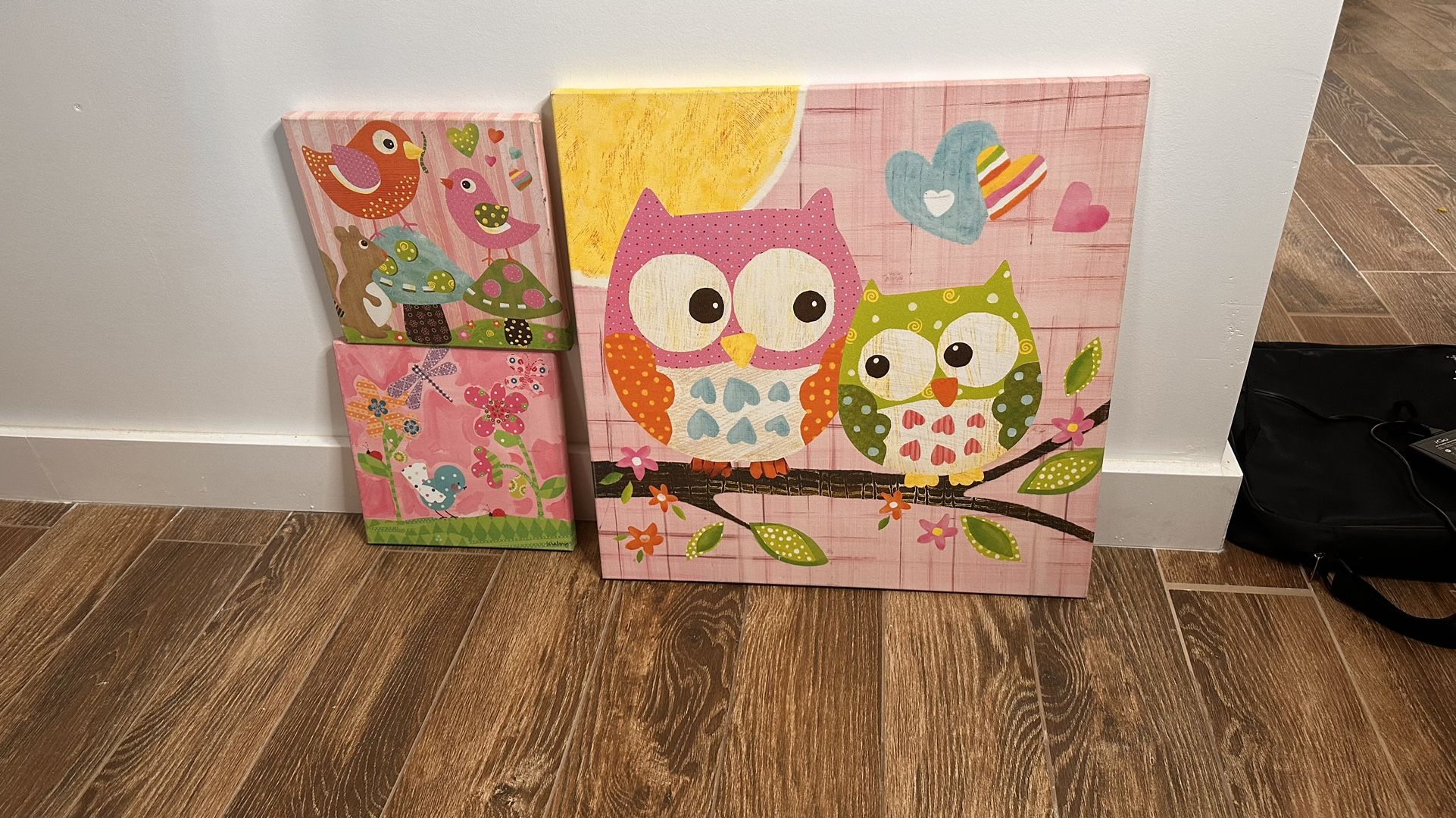Pink Owl Wall Art Paintings